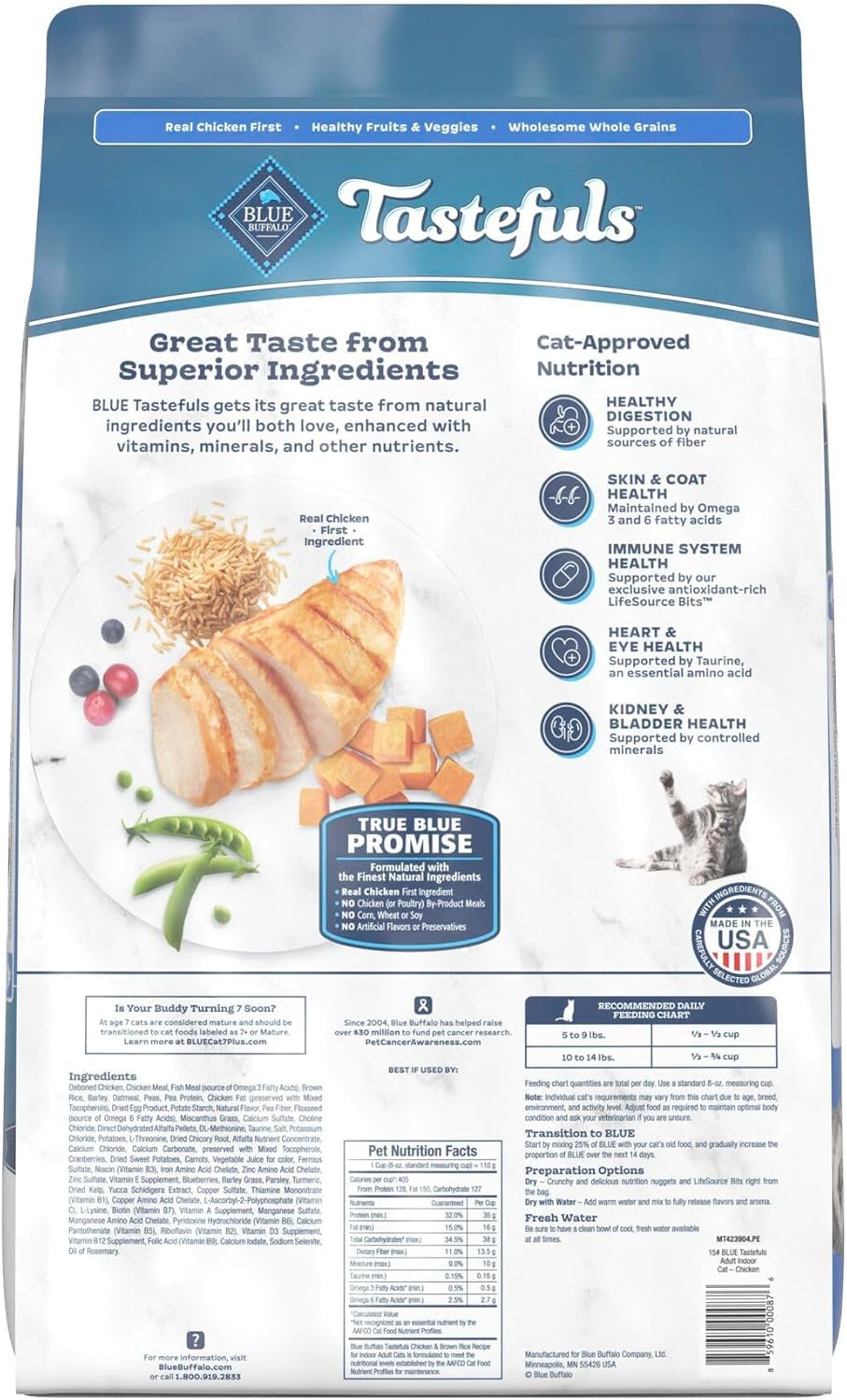 Tastefuls Natural Dry Food for Adult Indoor Cats, Chicken & Brown Rice Recipe, 15-Lb Bag