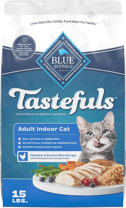 Tastefuls Natural Dry Food for Adult Indoor Cats, Chicken & Brown Rice Recipe, 15-Lb Bag