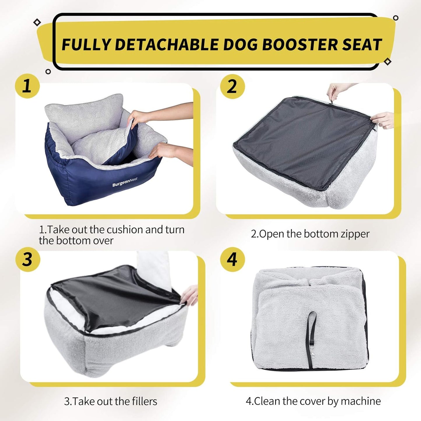 Portable Dog Car Seat for Small Pets Under 25 lbs - Fully Detachable, Washable, Soft Booster Seat with Storage Pockets and Clip-On Leash, Blue