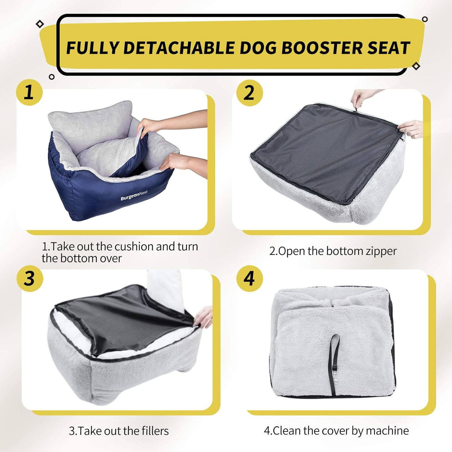 Portable Dog Car Seat for Small Pets Under 25 lbs - Fully Detachable, Washable, Soft Booster Seat with Storage Pockets and Clip-On Leash, Blue