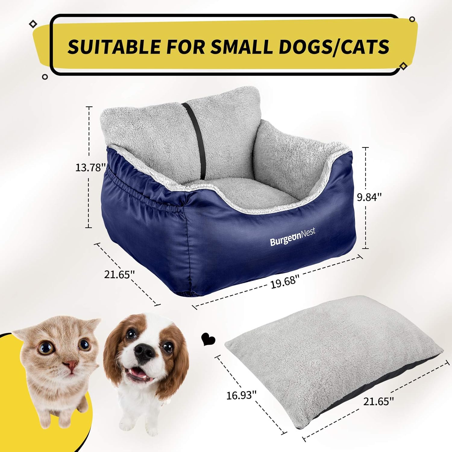 Portable Dog Car Seat for Small Pets Under 25 lbs - Fully Detachable, Washable, Soft Booster Seat with Storage Pockets and Clip-On Leash, Blue