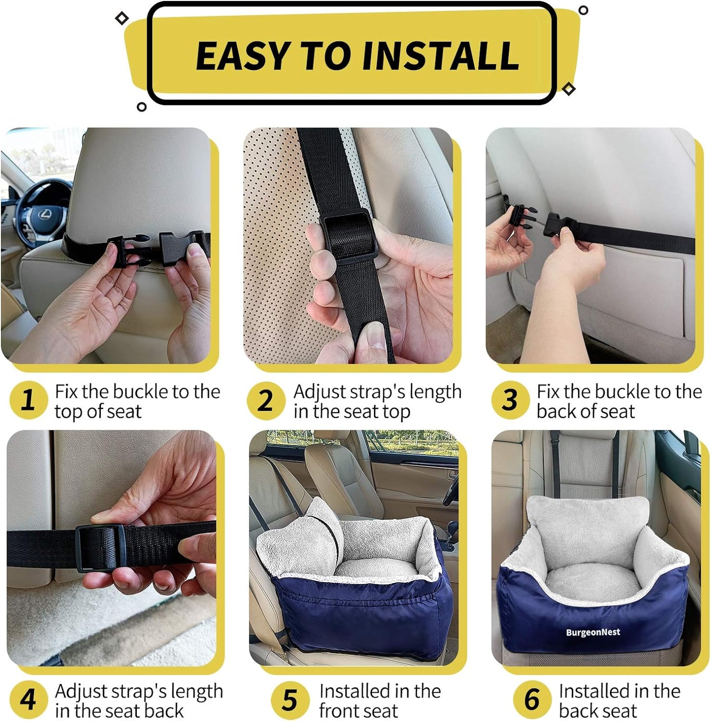Portable Dog Car Seat for Small Pets Under 25 lbs - Fully Detachable, Washable, Soft Booster Seat with Storage Pockets and Clip-On Leash, Blue
