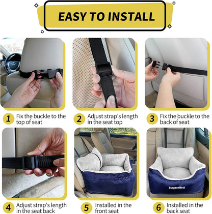 Portable Dog Car Seat for Small Pets Under 25 lbs - Fully Detachable, Washable, Soft Booster Seat with Storage Pockets and Clip-On Leash, Blue