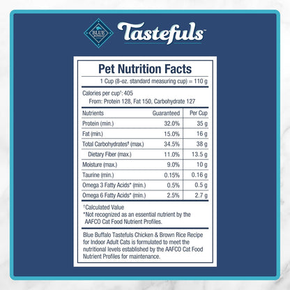 Tastefuls Natural Dry Food for Adult Indoor Cats, Chicken & Brown Rice Recipe, 15-Lb Bag